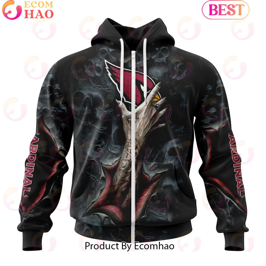 NFL Arizona Cardinals Special Horror Skull Art Design Halloween 3D Hoodie