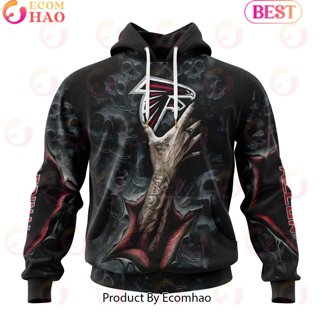 NFL Atlanta Falcons Special Horror Skull Art Design Halloween 3D Hoodie