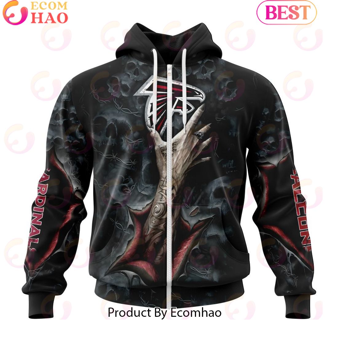 NFL Atlanta Falcons Special Horror Skull Art Design Halloween 3D Hoodie