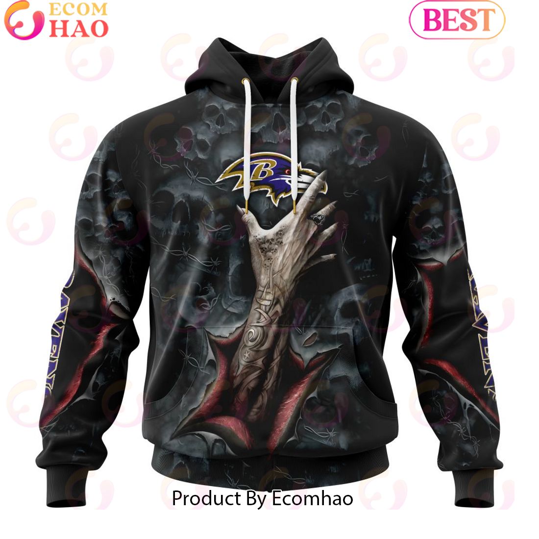 NFL Baltimore Ravens Special Horror Skull Art Design Halloween 3D Hoodie