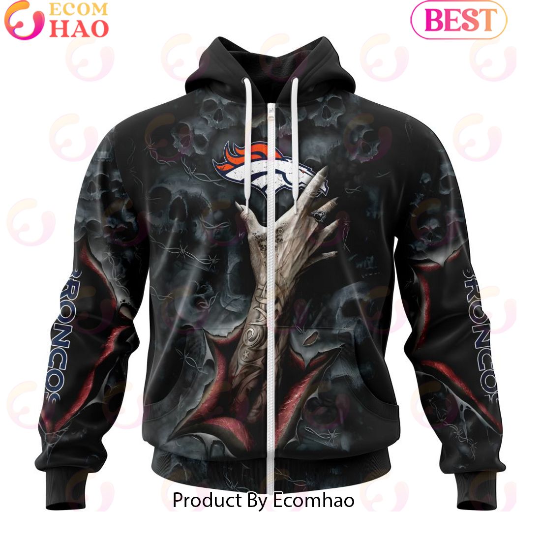 NFL Denver Broncos Special Horror Skull Art Design Halloween 3D Hoodie