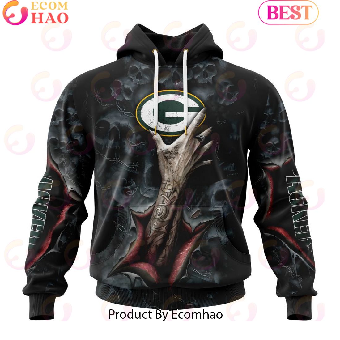 NFL Green Bay Packers Special Horror Skull Art Design Halloween 3D Hoodie