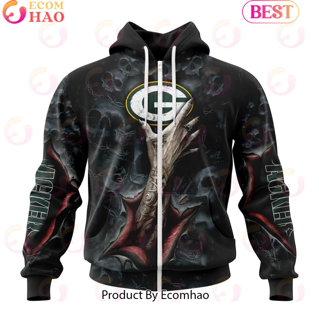 NFL Green Bay Packers Special Horror Skull Art Design Halloween 3D Hoodie