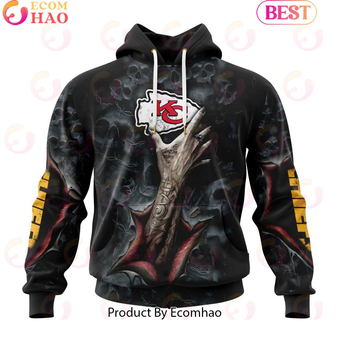 NFL Kansas City Chiefs Special Horror Skull Art Design Halloween 3D Hoodie