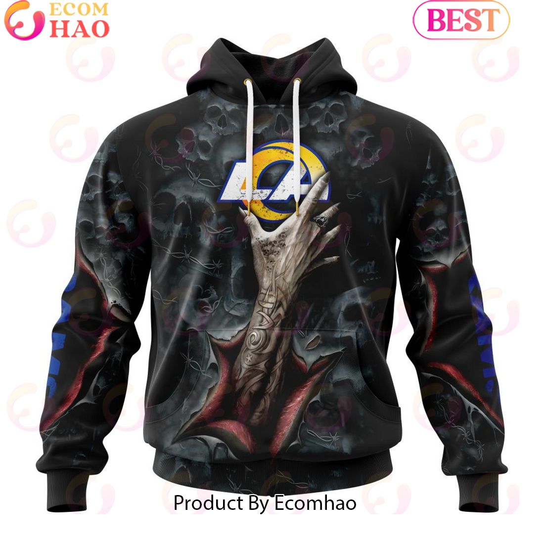 NFL Los Angeles Rams Special Horror Skull Art Design Halloween 3D Hoodie