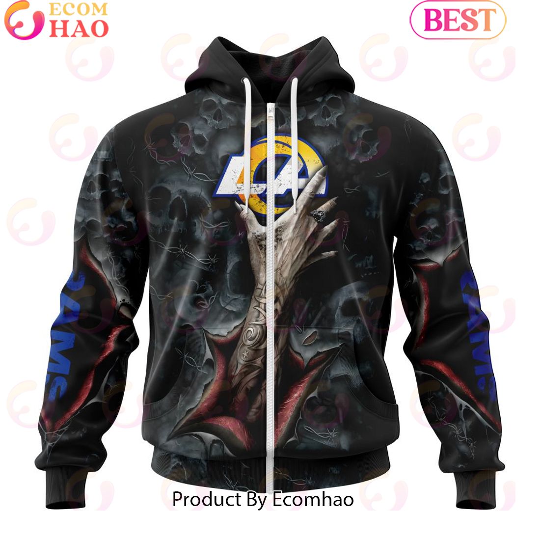 NFL Los Angeles Rams Special Horror Skull Art Design Halloween 3D Hoodie