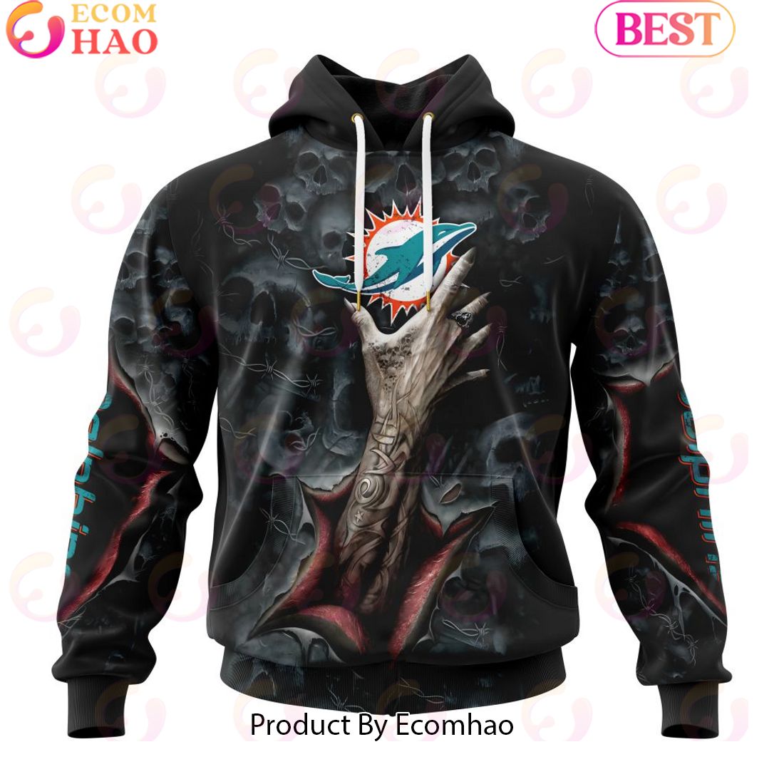 NFL Miami Dolphins Special Horror Skull Art Design Halloween 3D Hoodie