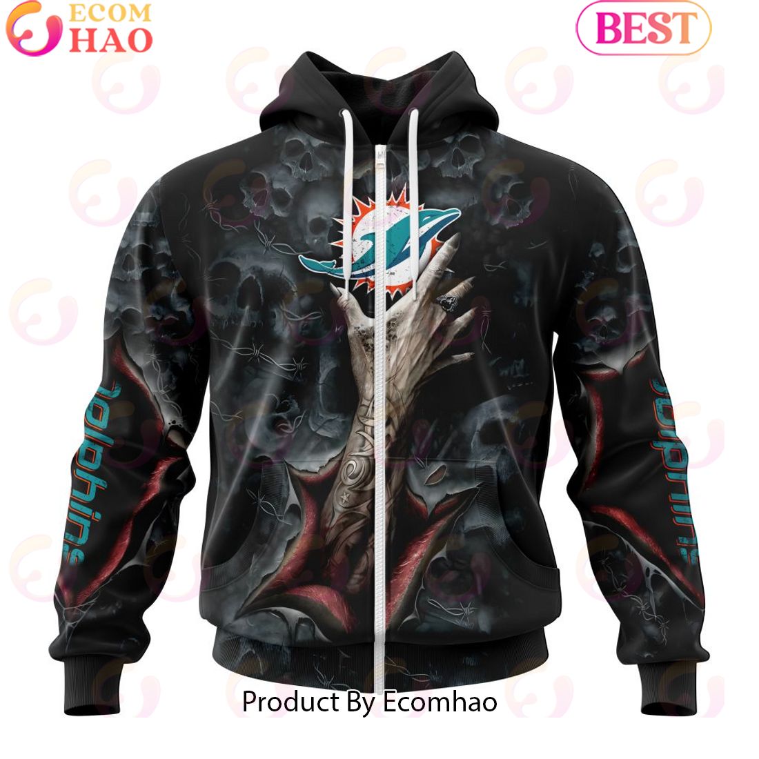 NFL Miami Dolphins Special Horror Skull Art Design Halloween 3D Hoodie