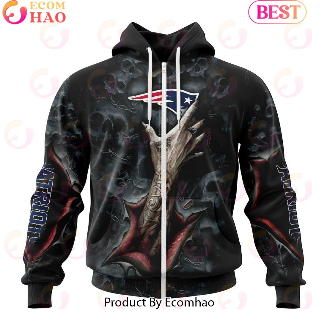 NFL New England Patriots Special Horror Skull Art Design Halloween 3D Hoodie