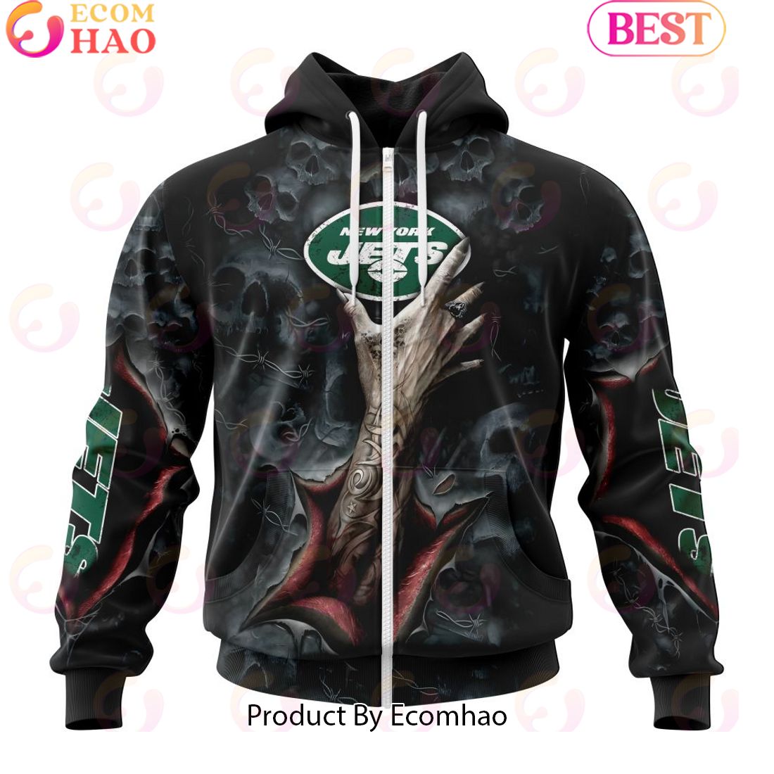 NFL New York Jets Special Horror Skull Art Design Halloween 3D Hoodie