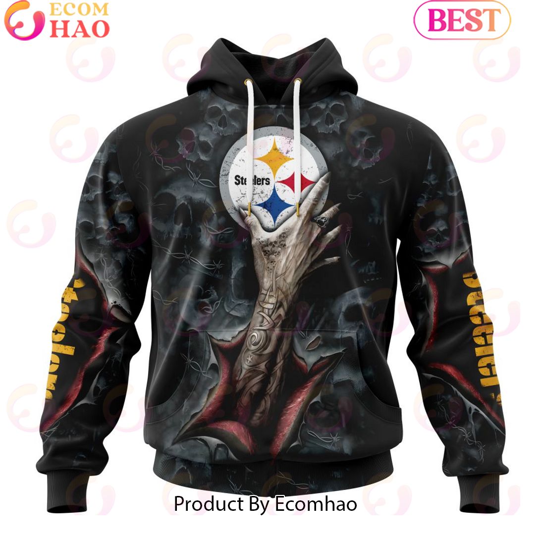 NFL Pittsburgh Steelers Special Horror Skull Art Design Halloween 3D Hoodie