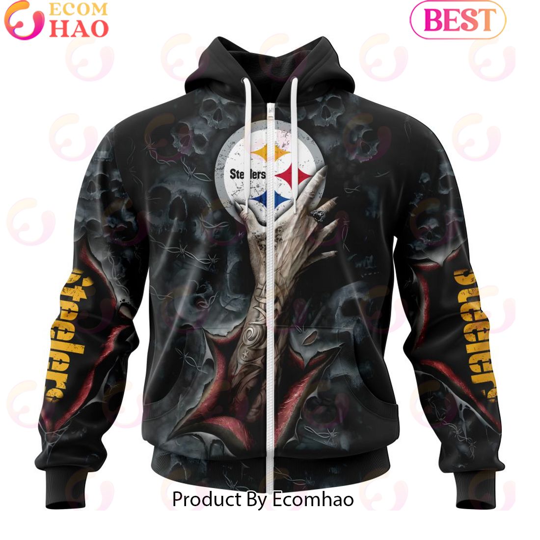 NFL Pittsburgh Steelers Special Horror Skull Art Design Halloween 3D Hoodie