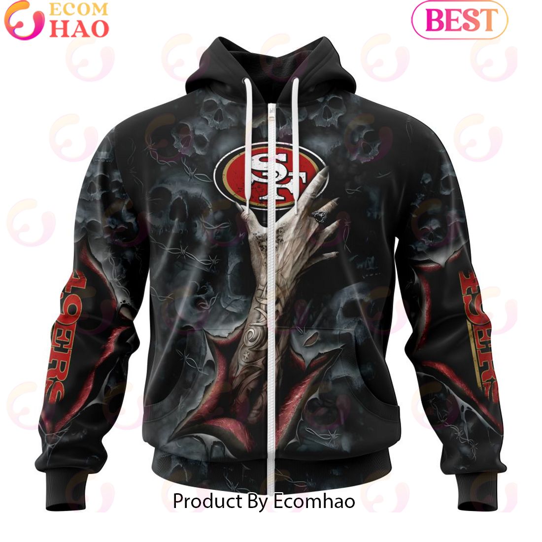 NFL San Francisco 49ers Special Horror Skull Art Design Halloween 3D Hoodie