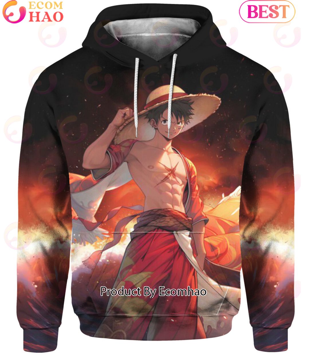 One Piece Anime Luffy Hakama Style Hoodie