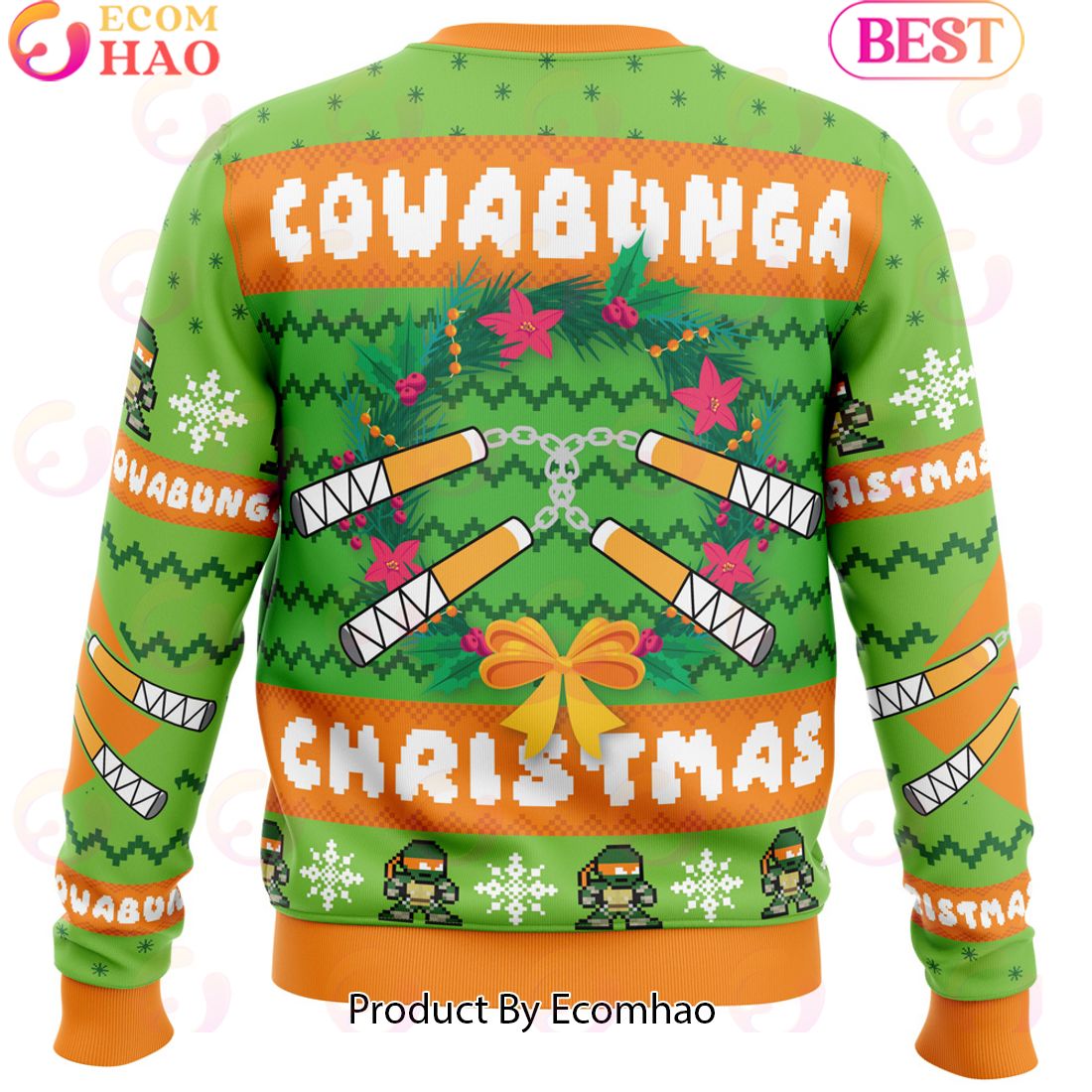 Cowabunga Michaelangelo Christmas Teenage Mutant Ninja Turtles Ugly Christmas Sweater