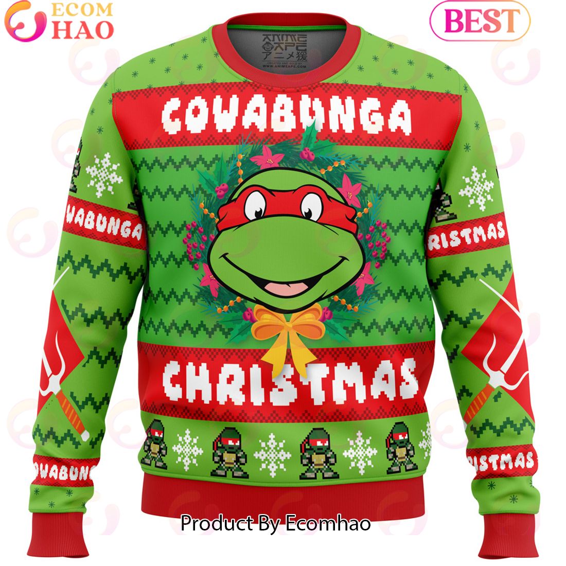 Cowabunga Raphael Christmas Teenage Mutant Ninja Turtles Ugly Christmas Sweater