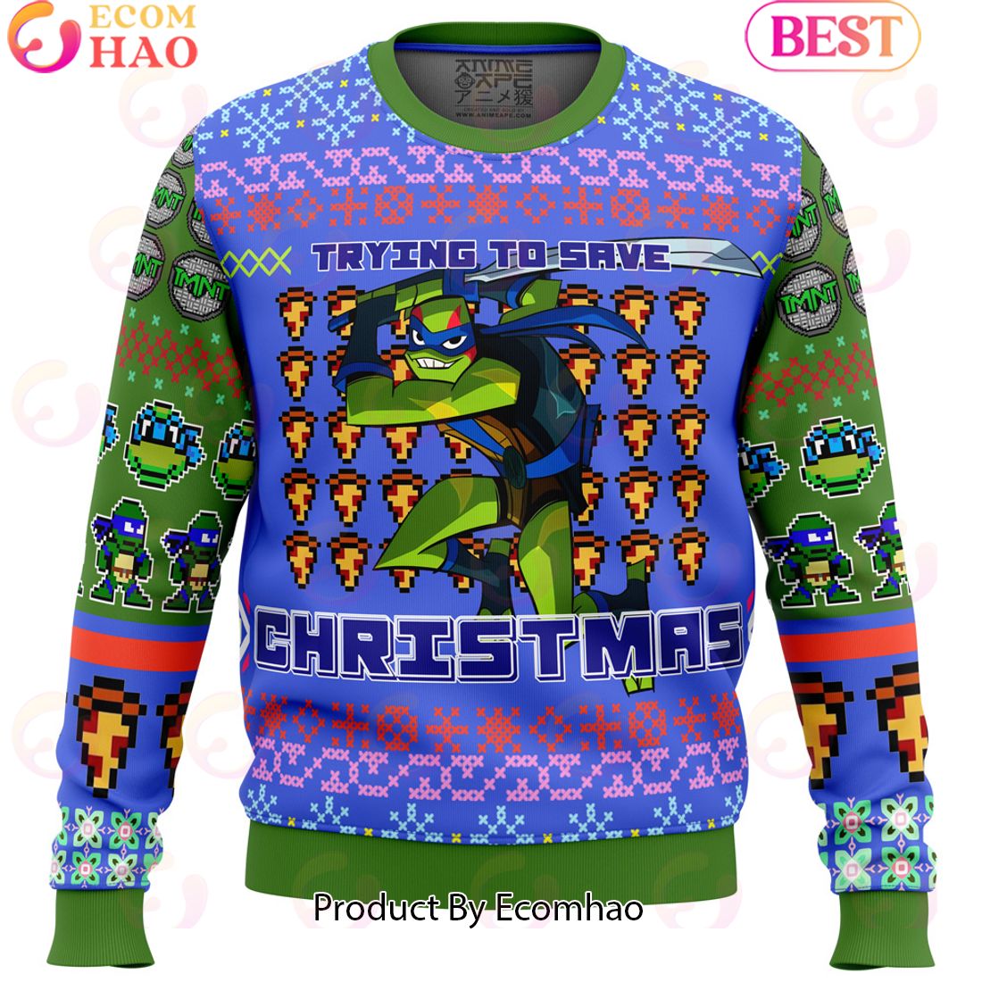 Leonardo Rise of the Teenage Mutant Ninja Turtles Ugly Christmas Sweater