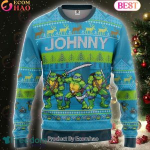 Leonardo TMNT New Style Ugly Christmas Sweater Custom Name