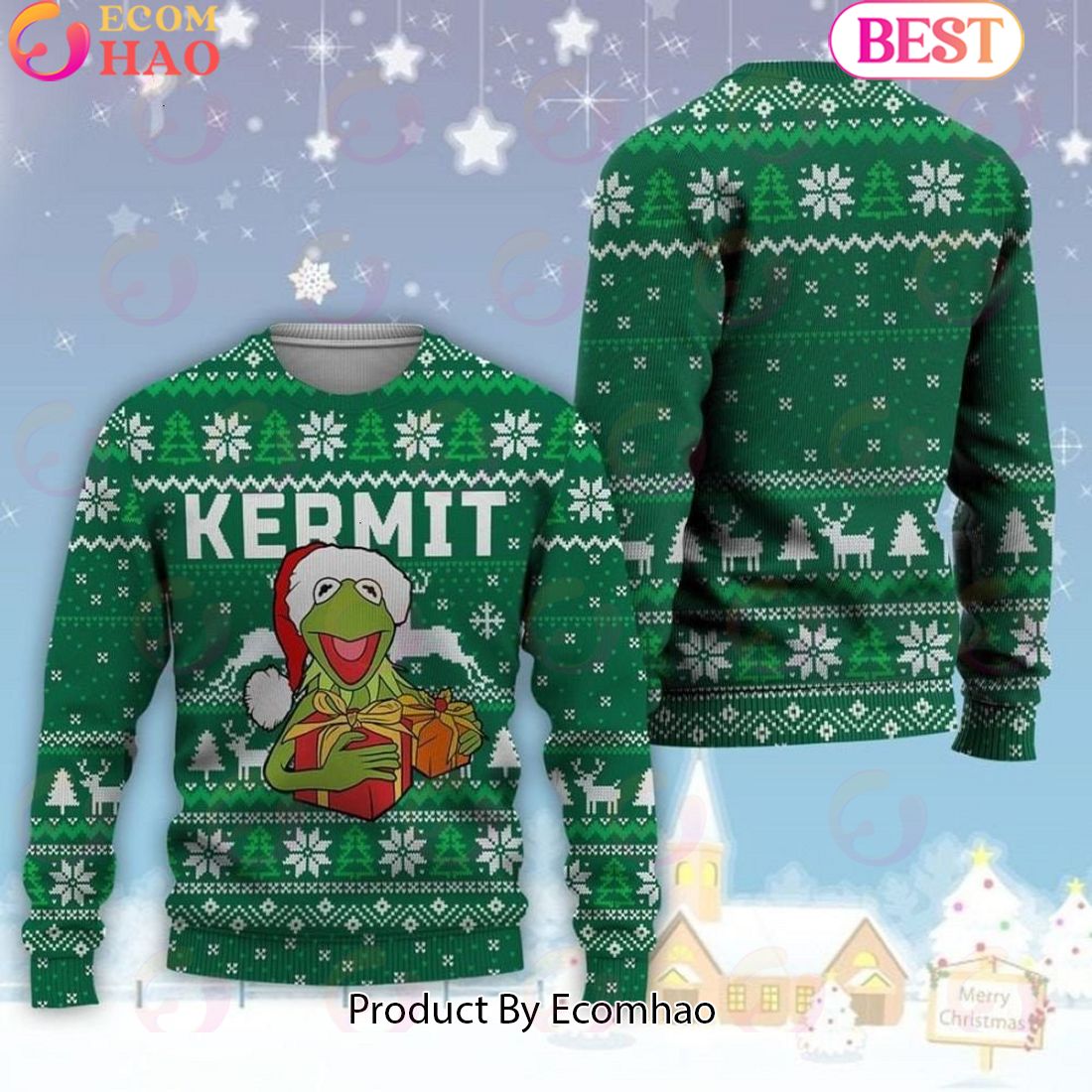 Kermit The Frog Muppet Merry Christmas Ugly Sweater