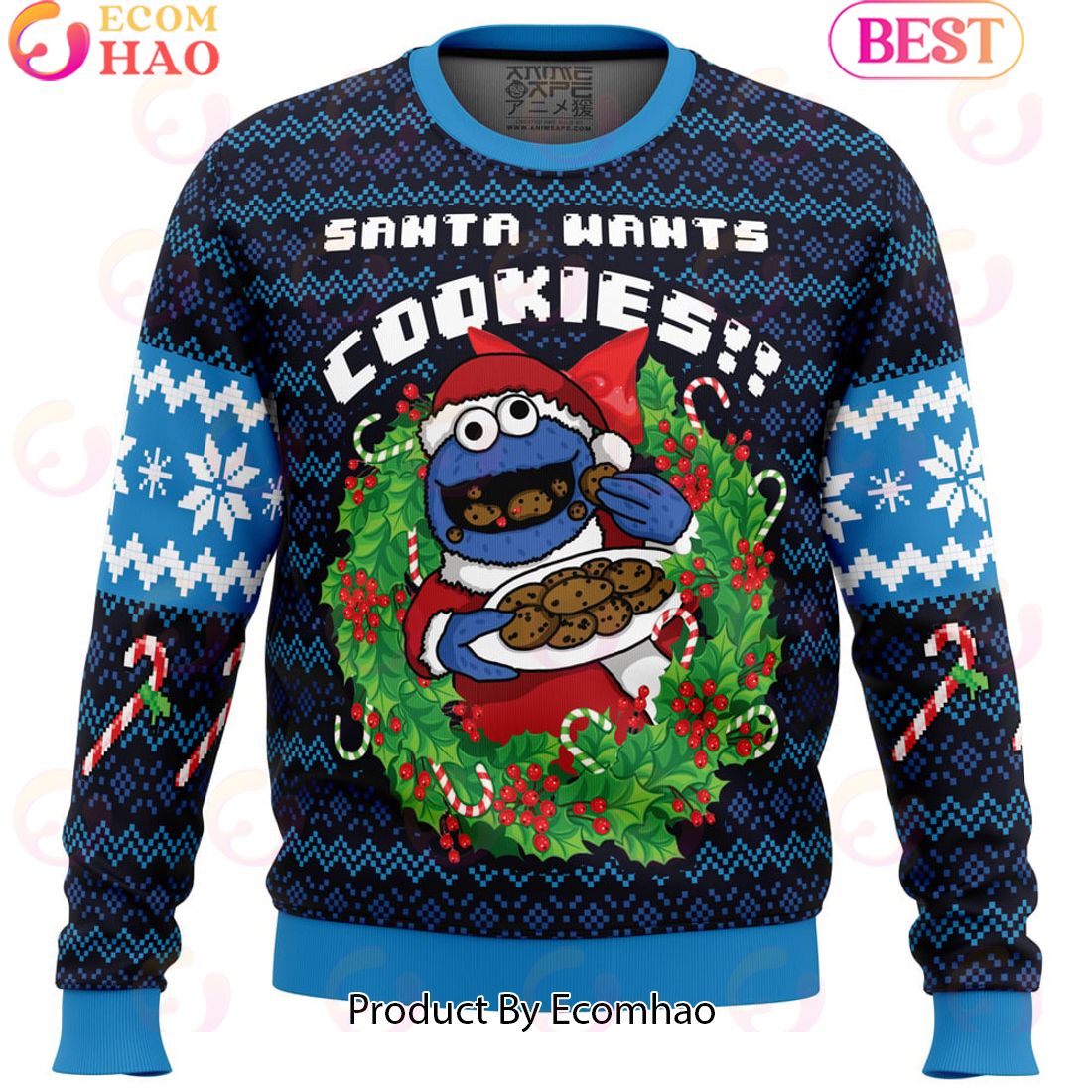 Santa Cookies Cookie Monster Ugly Christmas Sweater