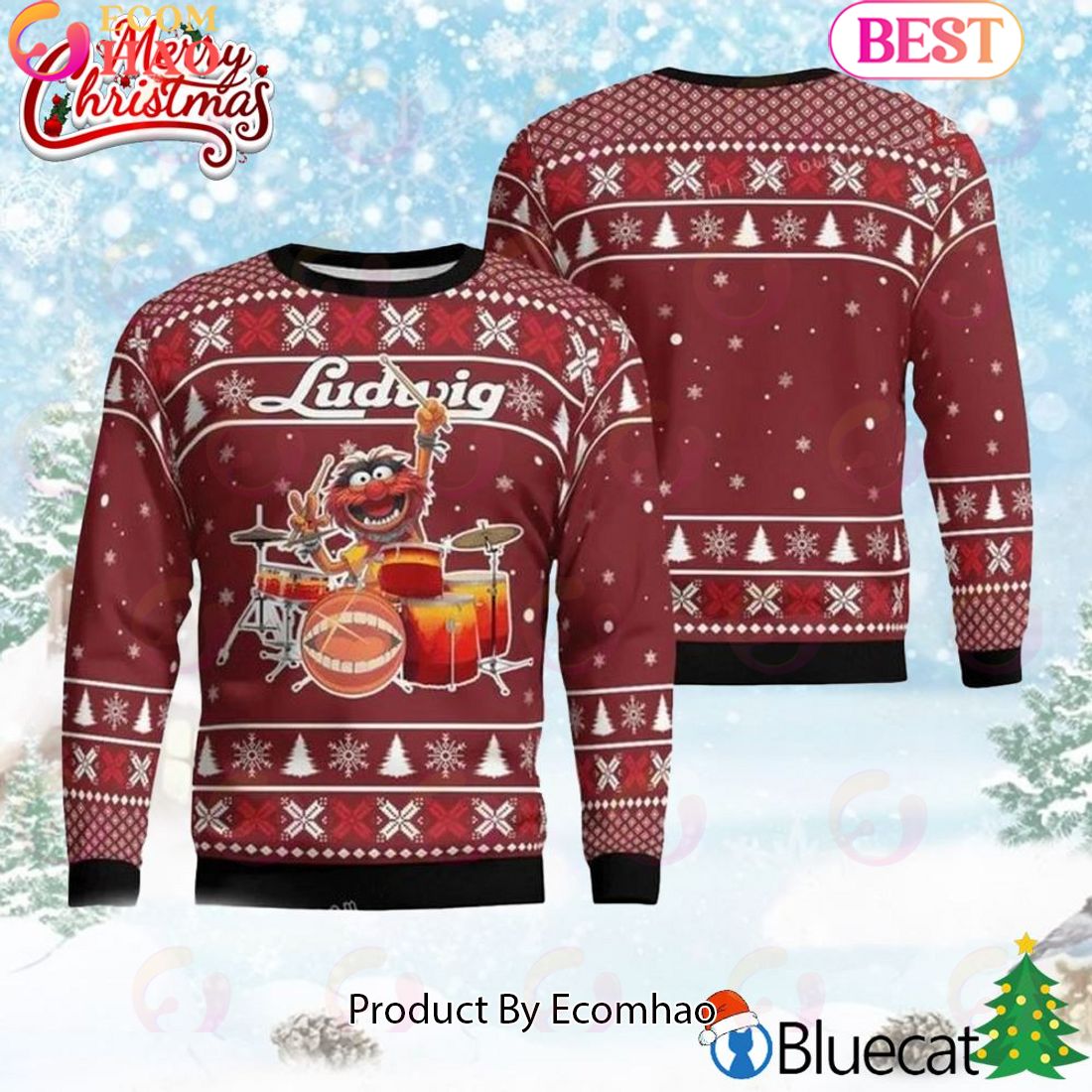 The Muppets Drummer Ludwig Ugly Sweater Christmas Party