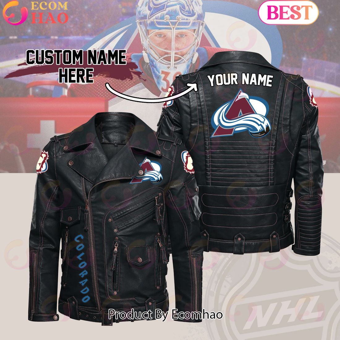 NHL Colorado Avalanche Belt Solid Zipper Street Leather Jacket