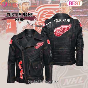 NHL Detroit Red Wings Belt Solid Zipper Street Leather Jacket
