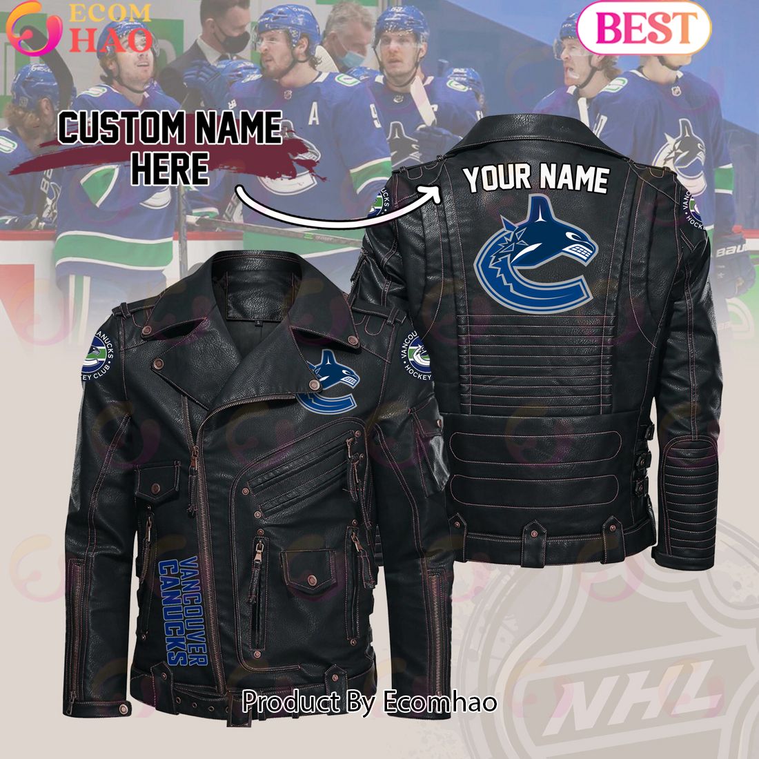 NHL Winnipeg Jets Belt Solid Zipper Street Leather Jacket