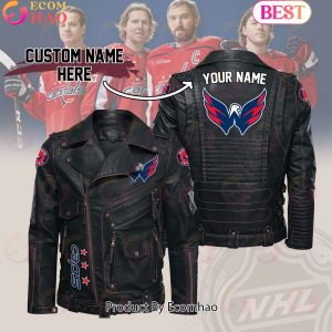 NHL Washington Capitals Belt Solid Zipper Street Leather Jacket