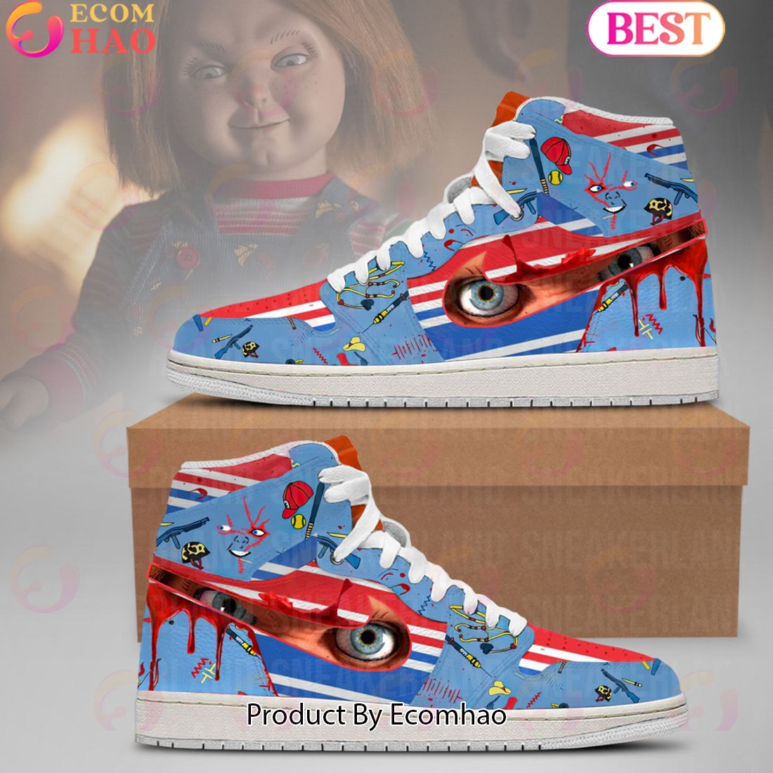 Halloween Chucky Eyes Design Air Jordan High Top Sneakers