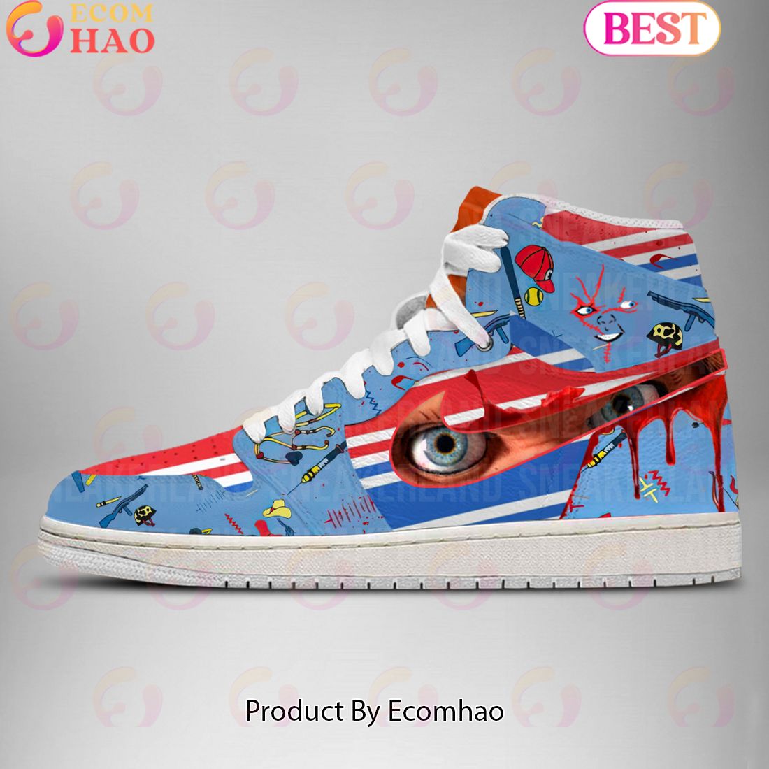 Halloween Chucky Eyes Design Air Jordan High Top Sneakers