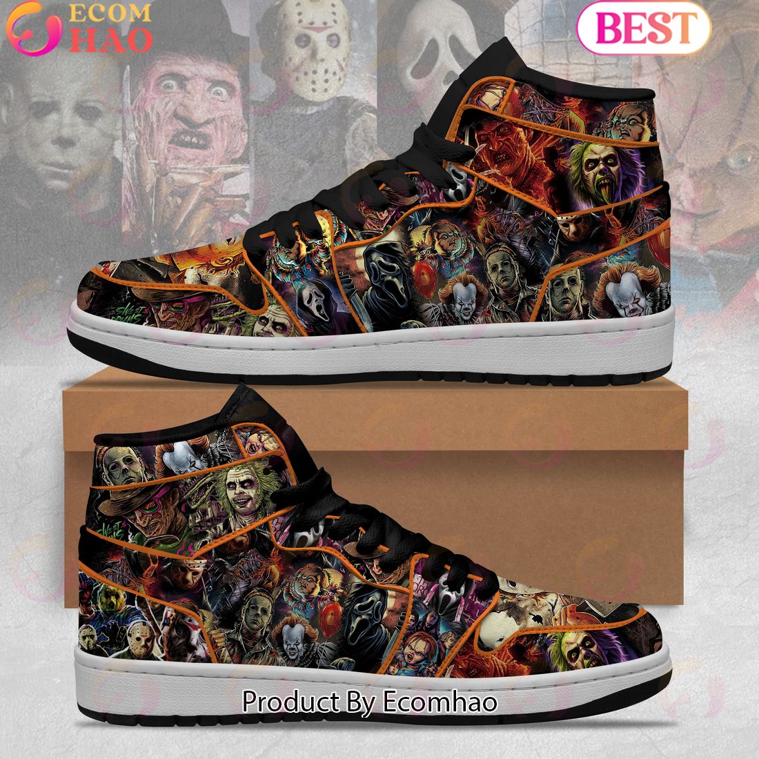 Halloween Horror Characters High Top Sneakers