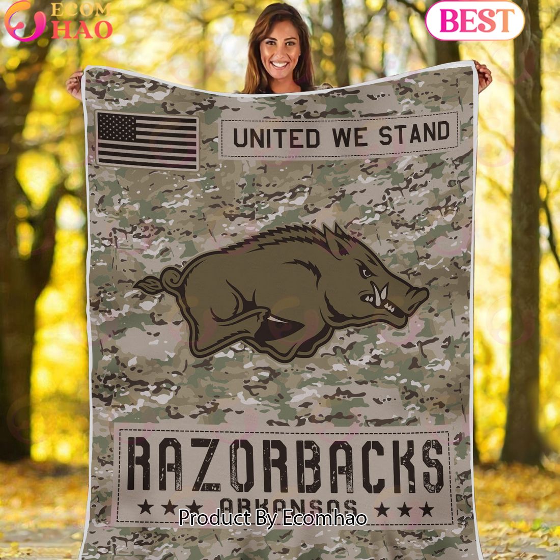 NCAA Arkansas Razorbacks Army Camo Fleece Blanket