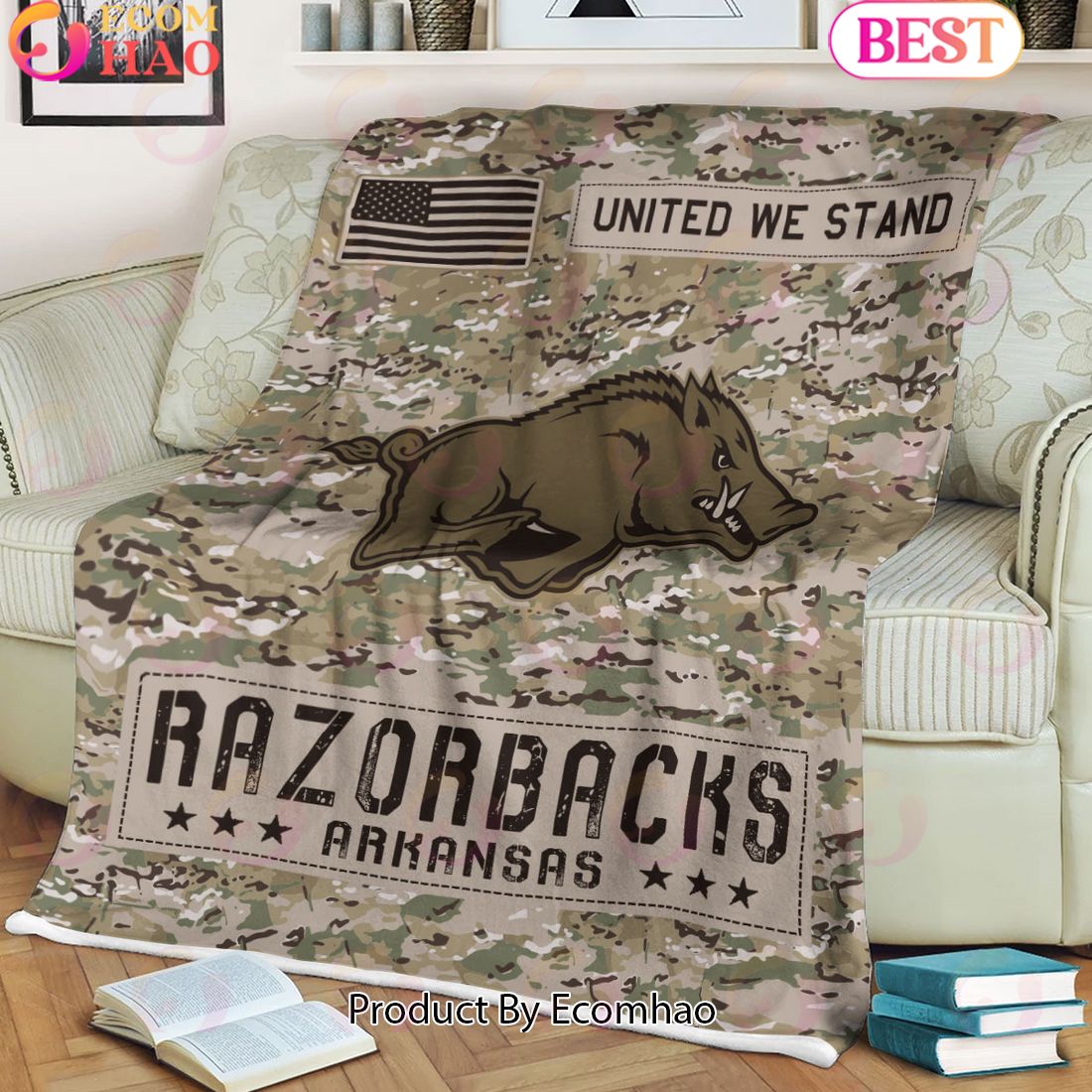 NCAA Arkansas Razorbacks Army Camo Fleece Blanket