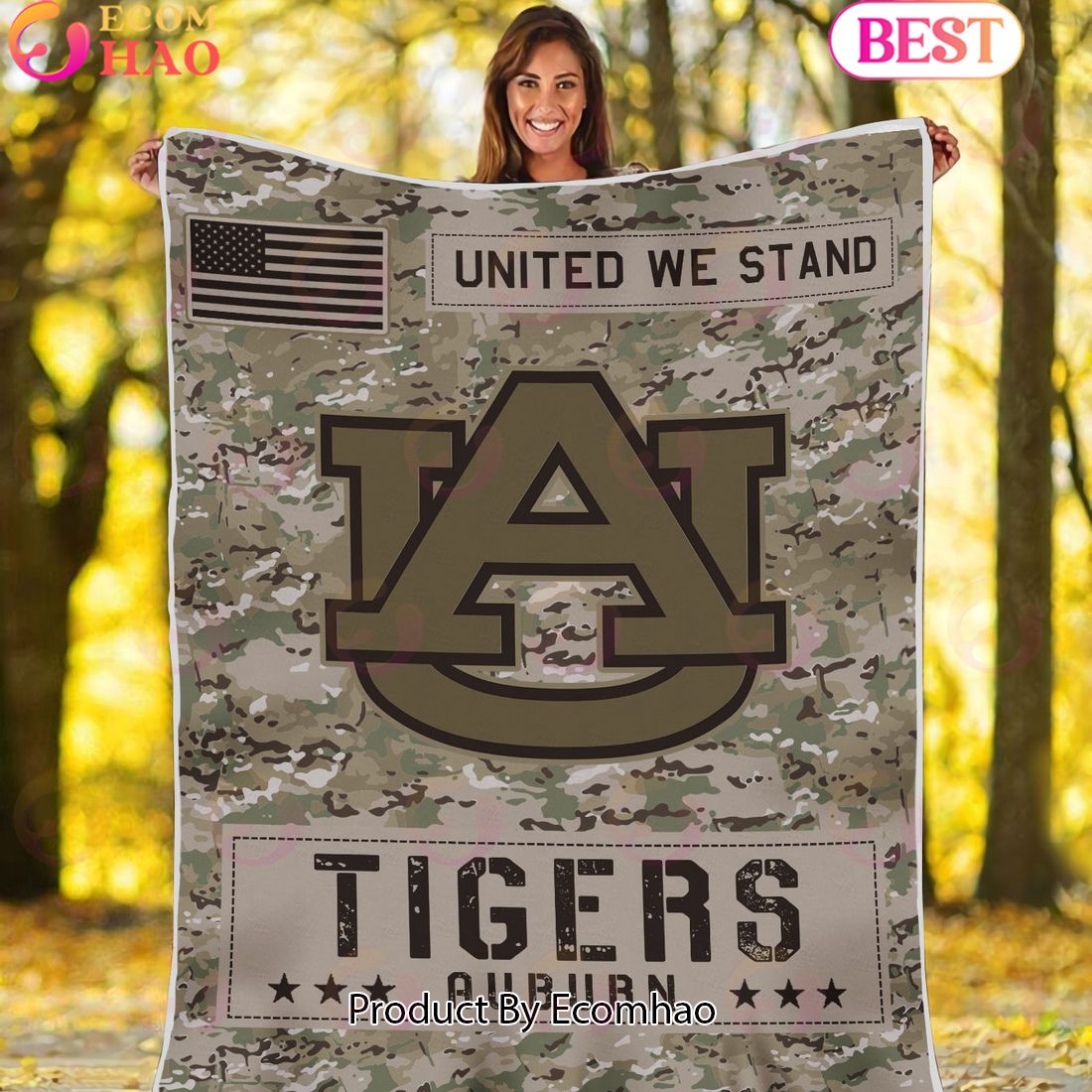 NCAA Auburn Tigers Army Camo Fleece Blanket