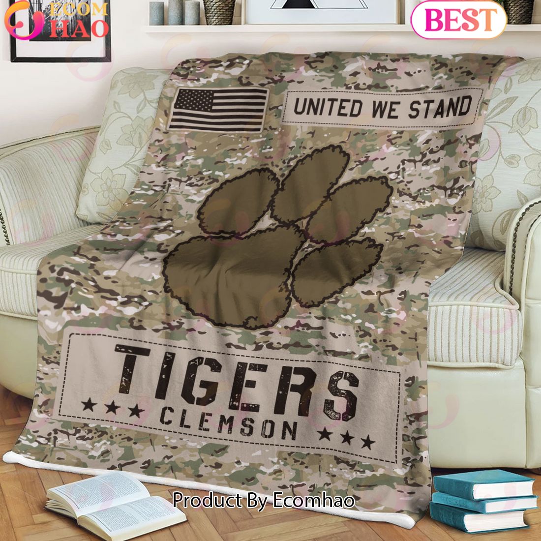 NCAA Clemson Tigers Army Camo Fleece Blanket