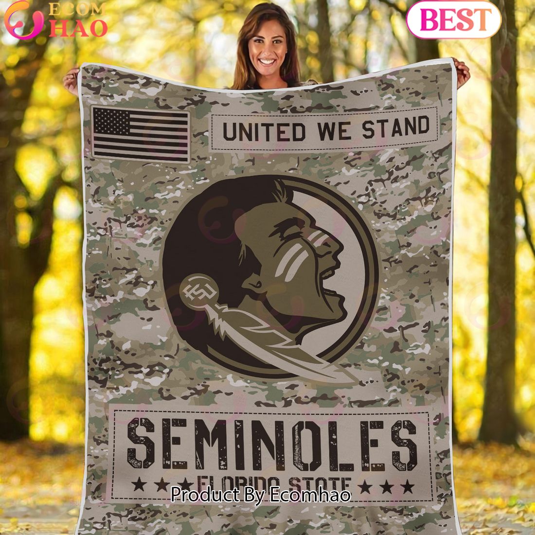 NCAA Florida State Seminoles Army Camo Fleece Blanket