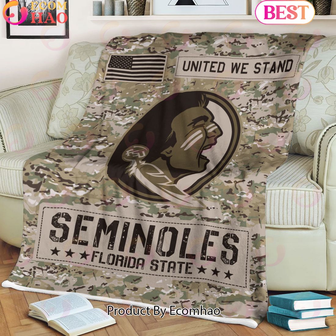 NCAA Florida State Seminoles Army Camo Fleece Blanket