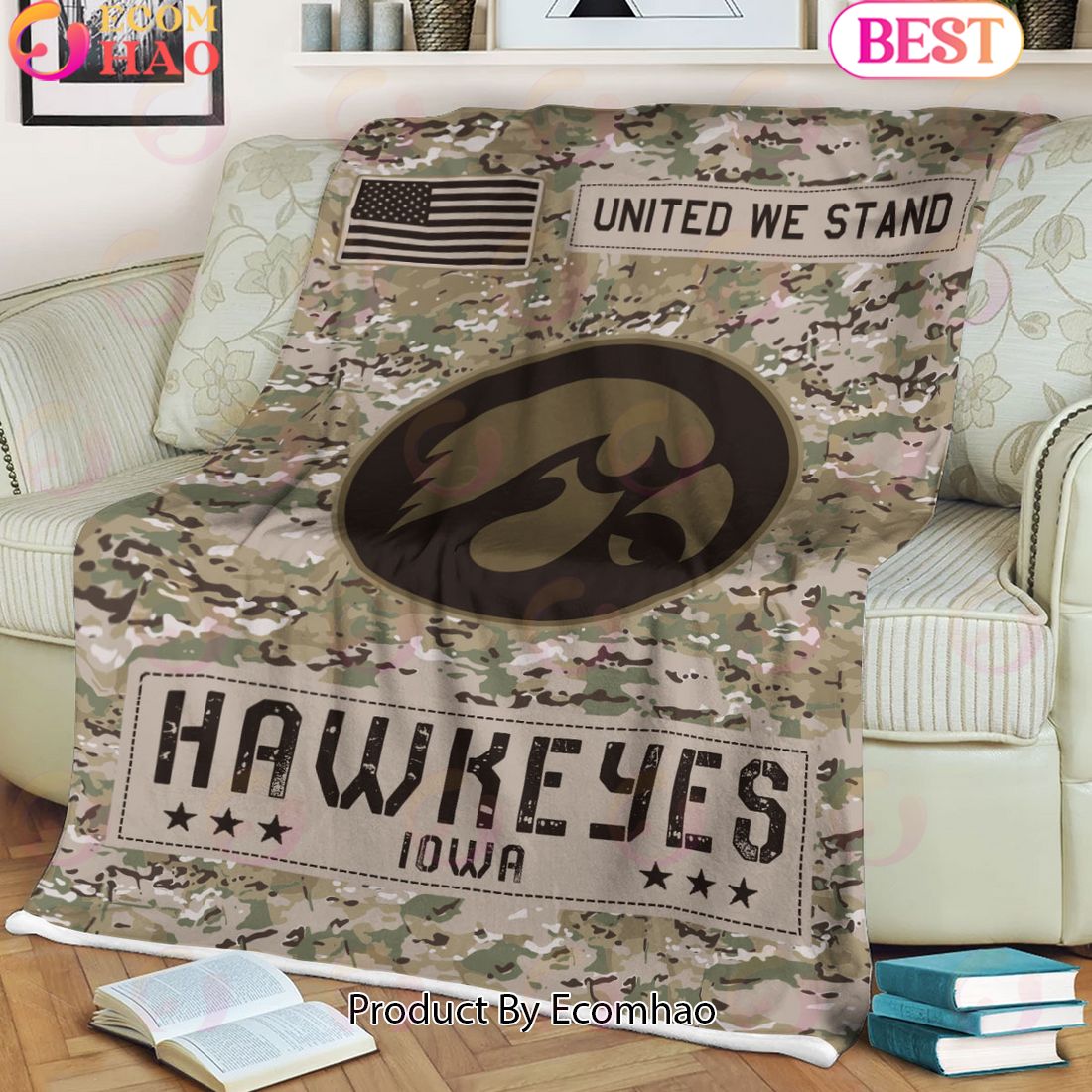 NCAA Iowa Hawkeyes Army Camo Fleece Blanket