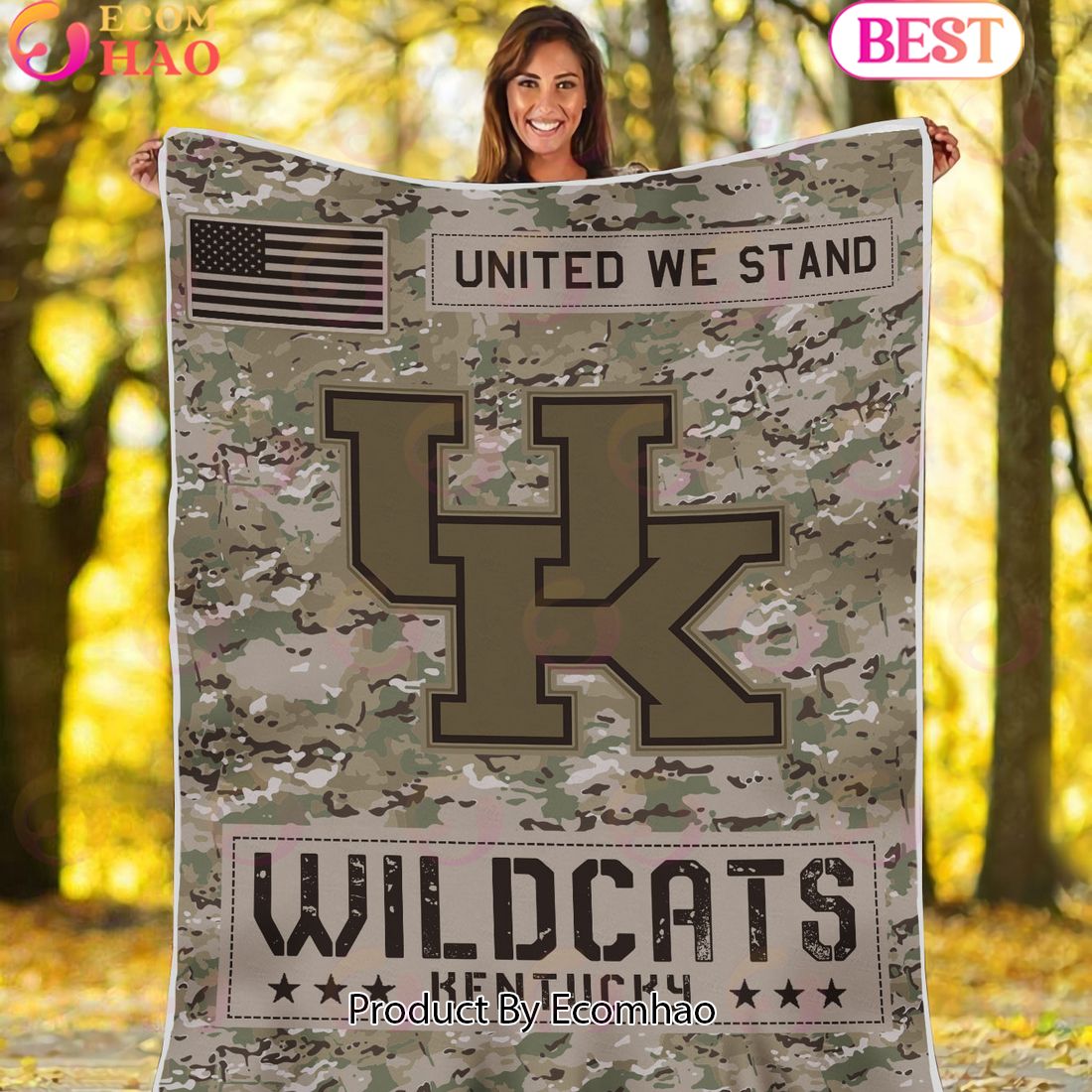 NCAA Kentucky Wildcats Army Camo Fleece Blanket