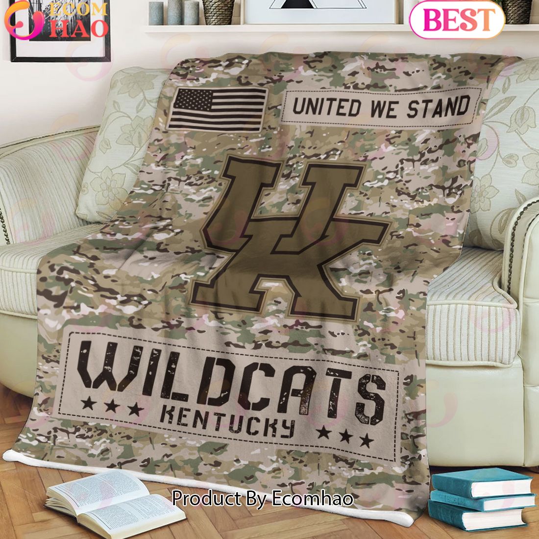 NCAA Kentucky Wildcats Army Camo Fleece Blanket