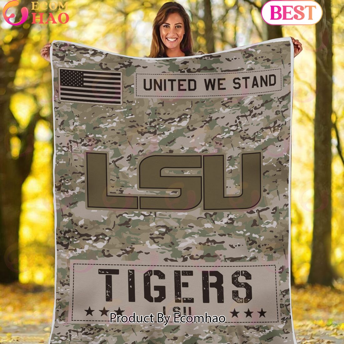 NCAA LSU Tigers Army Camo Fleece Blanket