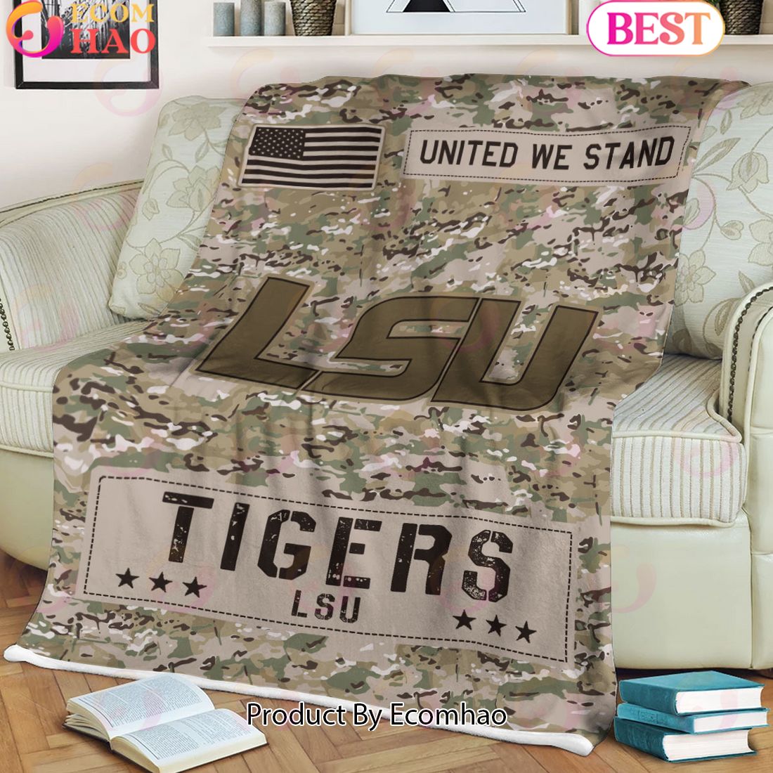 NCAA LSU Tigers Army Camo Fleece Blanket