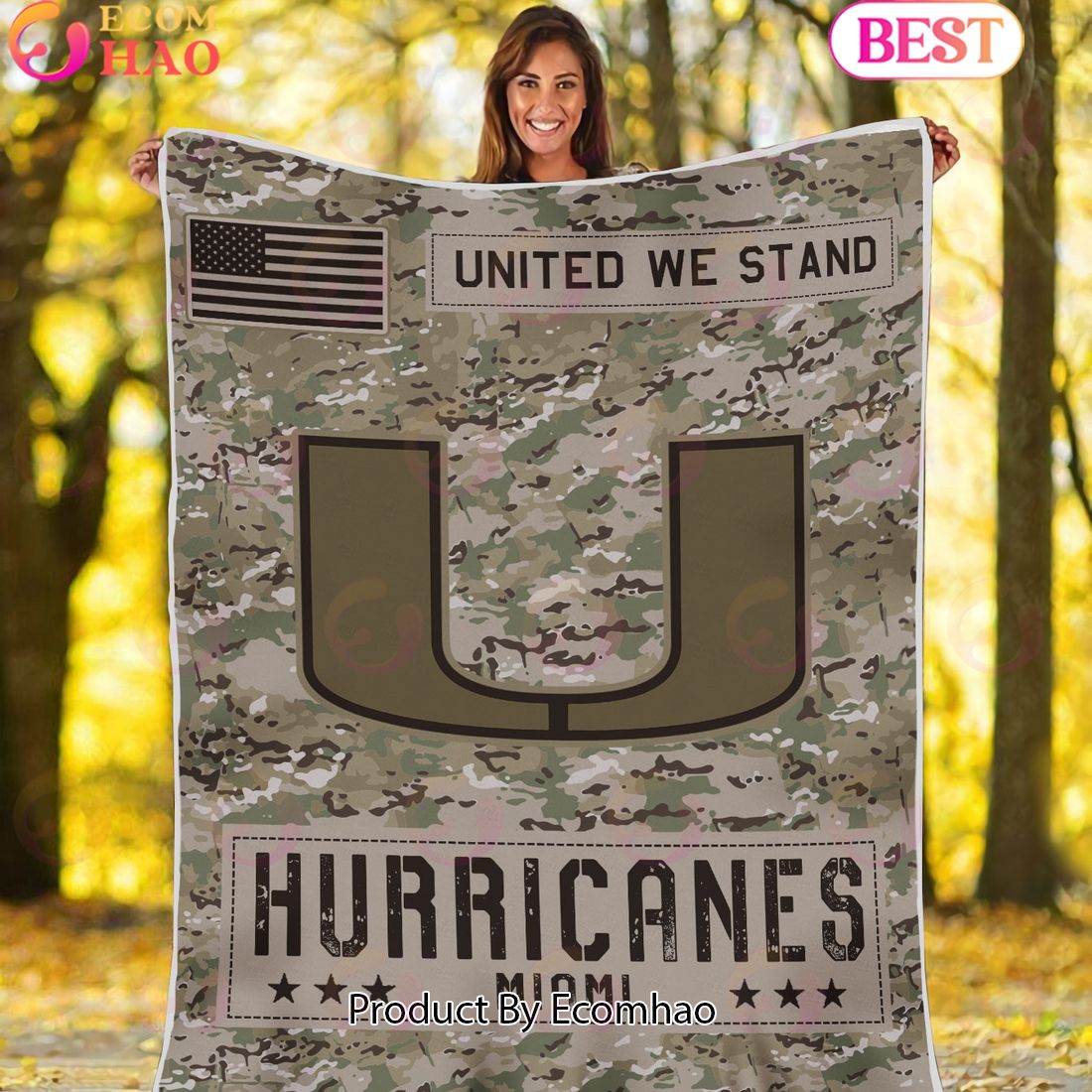 NCAA Miami Hurricanes Army Camo Fleece Blanket