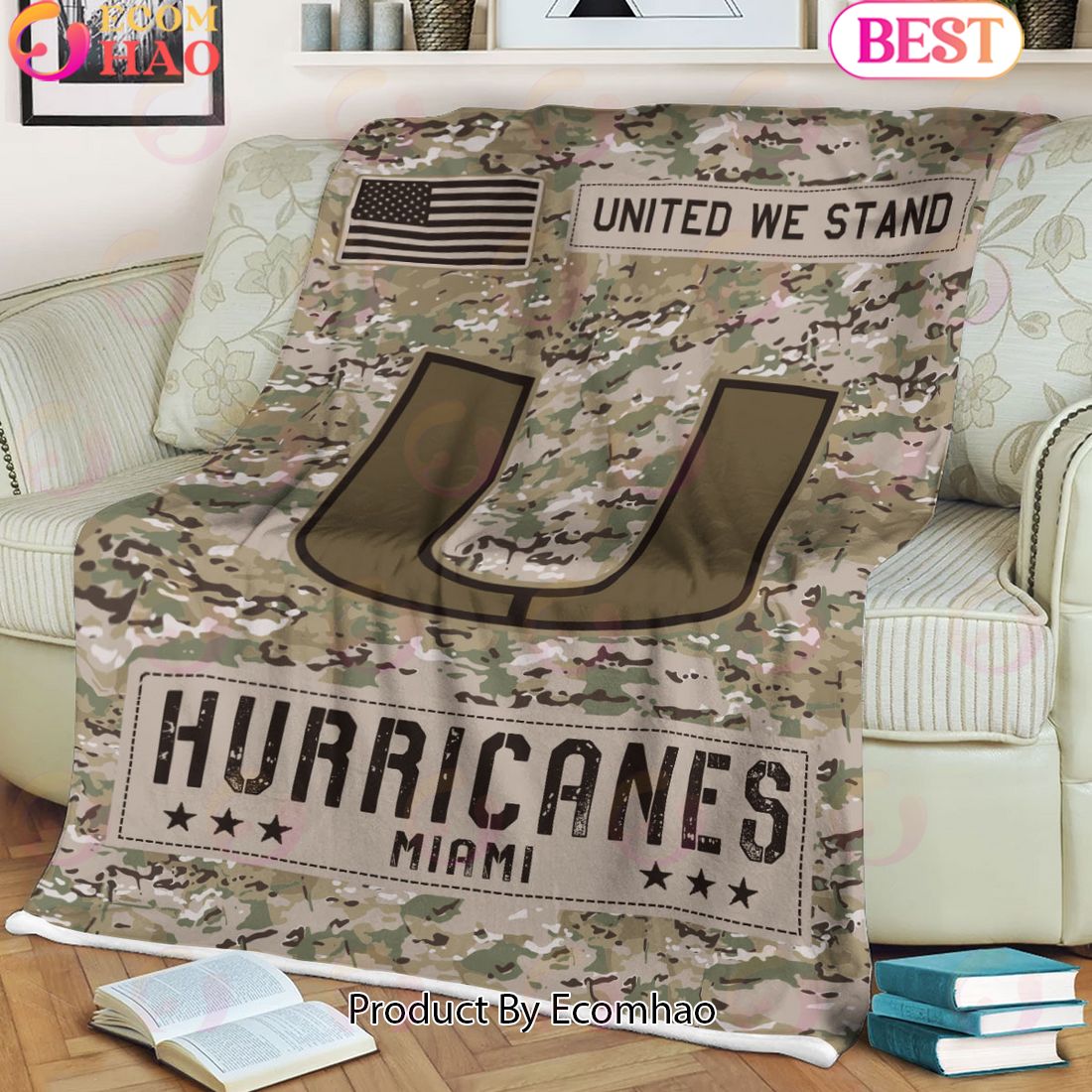 NCAA Miami Hurricanes Army Camo Fleece Blanket