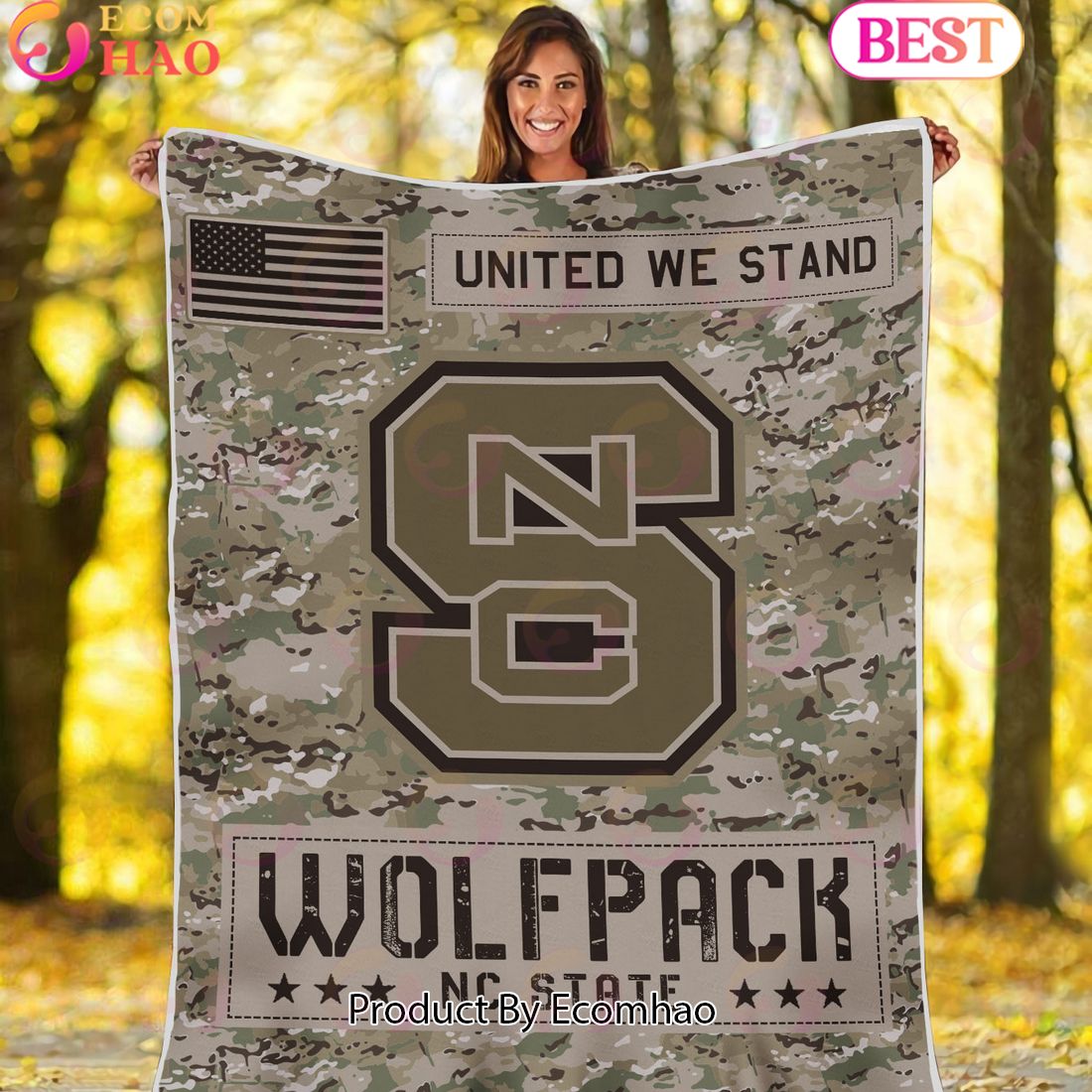 NCAA NC State Wolfpack Army Camo Fleece Blanket