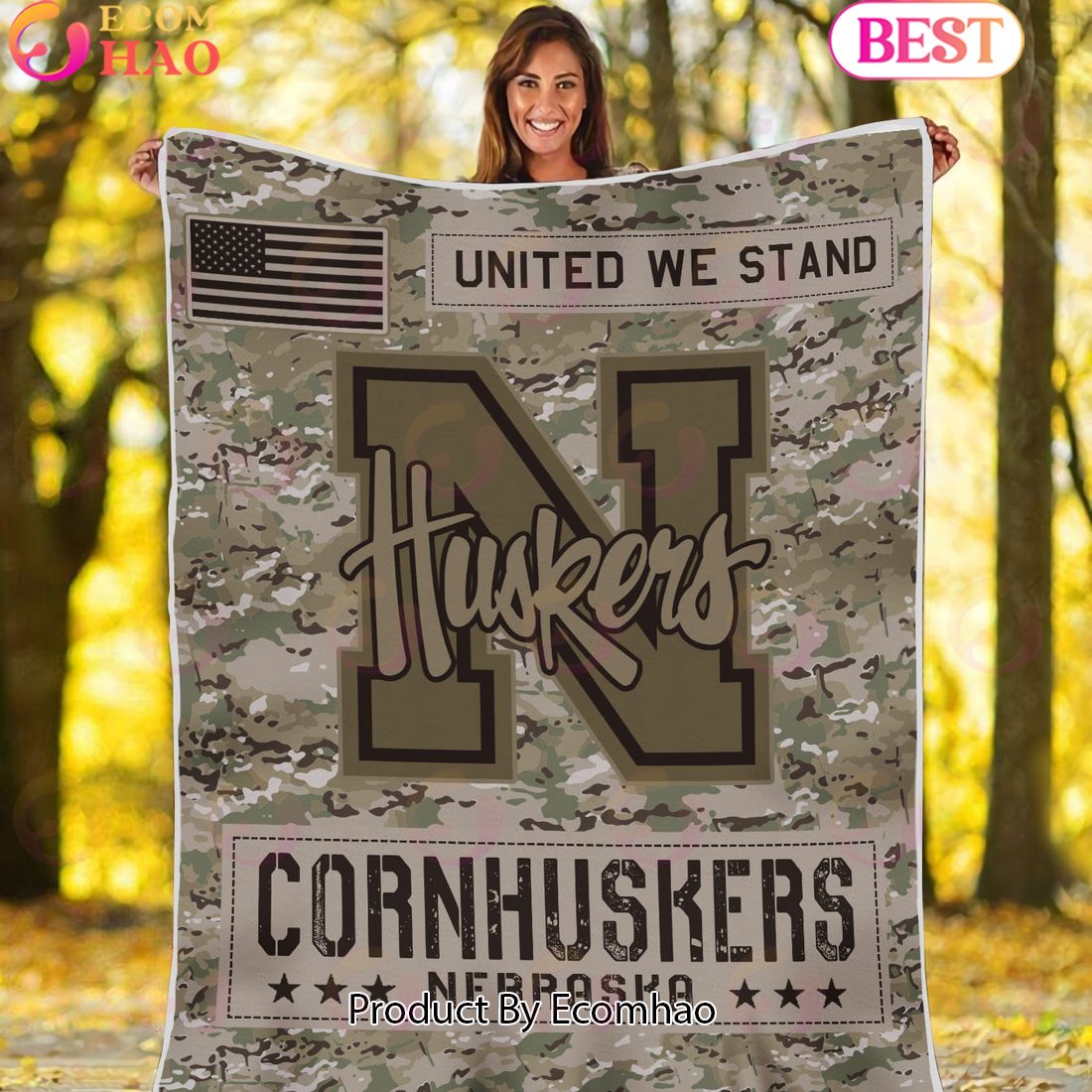 NCAA Nebraska Cornhuskers Army Camo Fleece Blanket