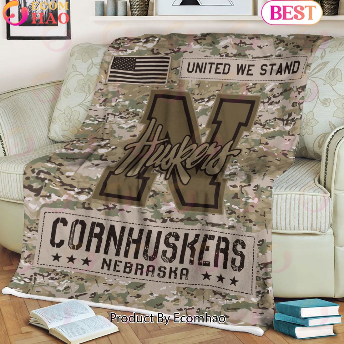 NCAA Nebraska Cornhuskers Army Camo Fleece Blanket