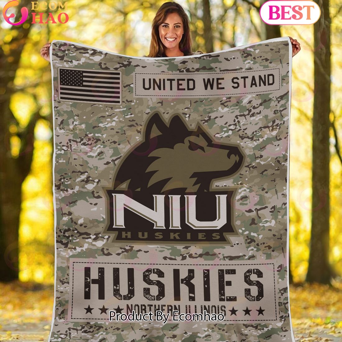 NCAA Northern Illinois Huskies Army Camo Fleece Blanket