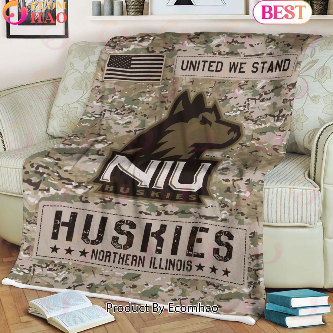 NCAA Northern Illinois Huskies Army Camo Fleece Blanket